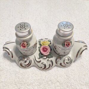 Vintage Dresden Floral Heart Salt and Pepper Set